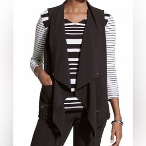 Chicos Vest- Zenergy Black Waterfall Collar Vest with Asymmetrical Hem